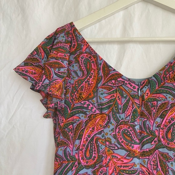 J. Crew Silk Dress Paisley Print Flounce Hem Pink Blue Size 4 - Picture 11 of 16